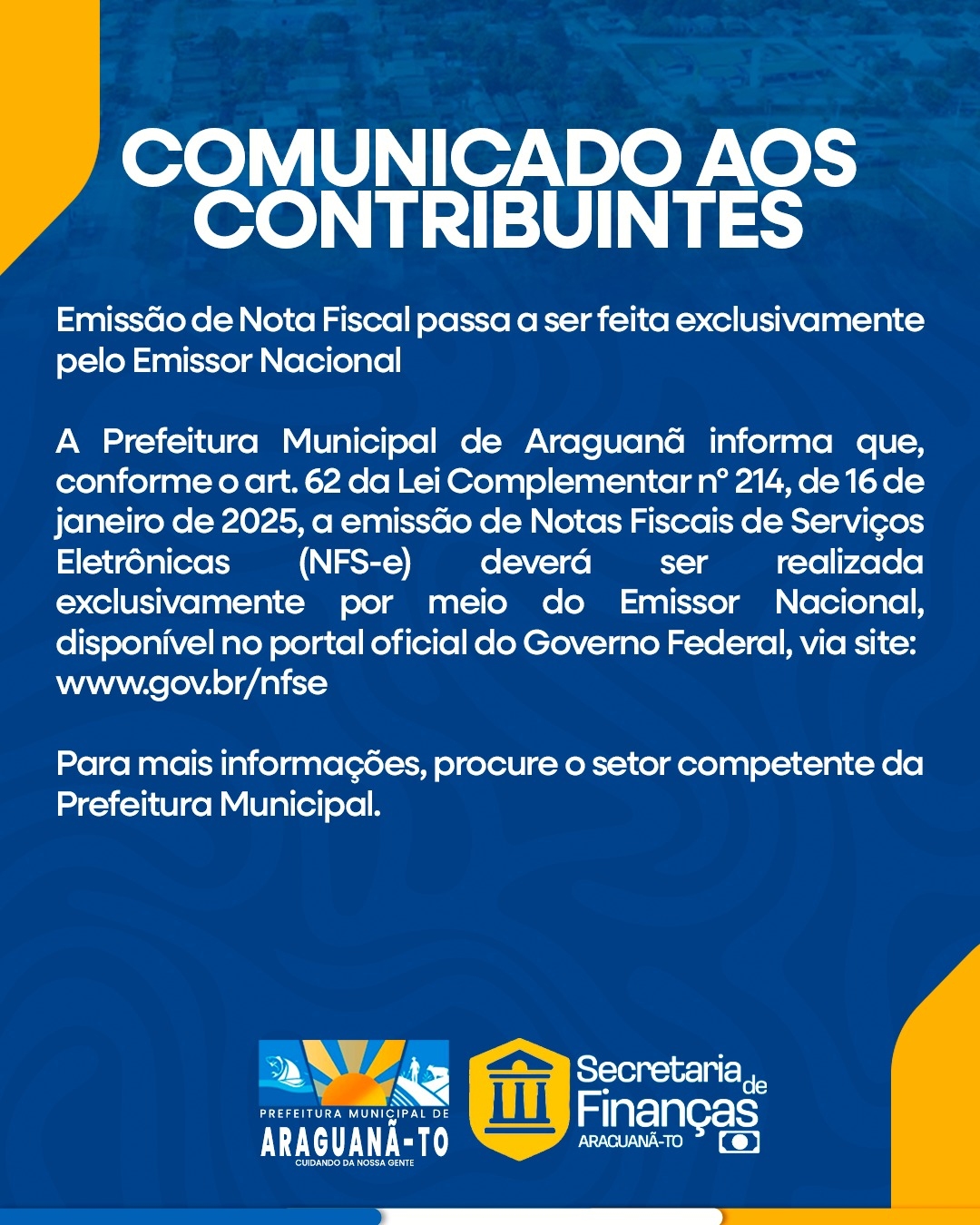 Comunicado aos Contribuintes - Emissão de Nota Fiscal